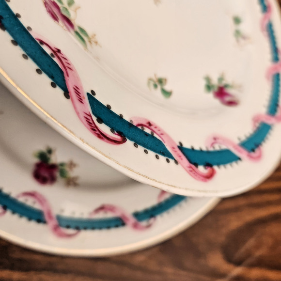 Vintage Porcelain Ribbon & Rose Plates Set of 4 (8") Cottagecore Shabby Chic - Picture 5 of 5